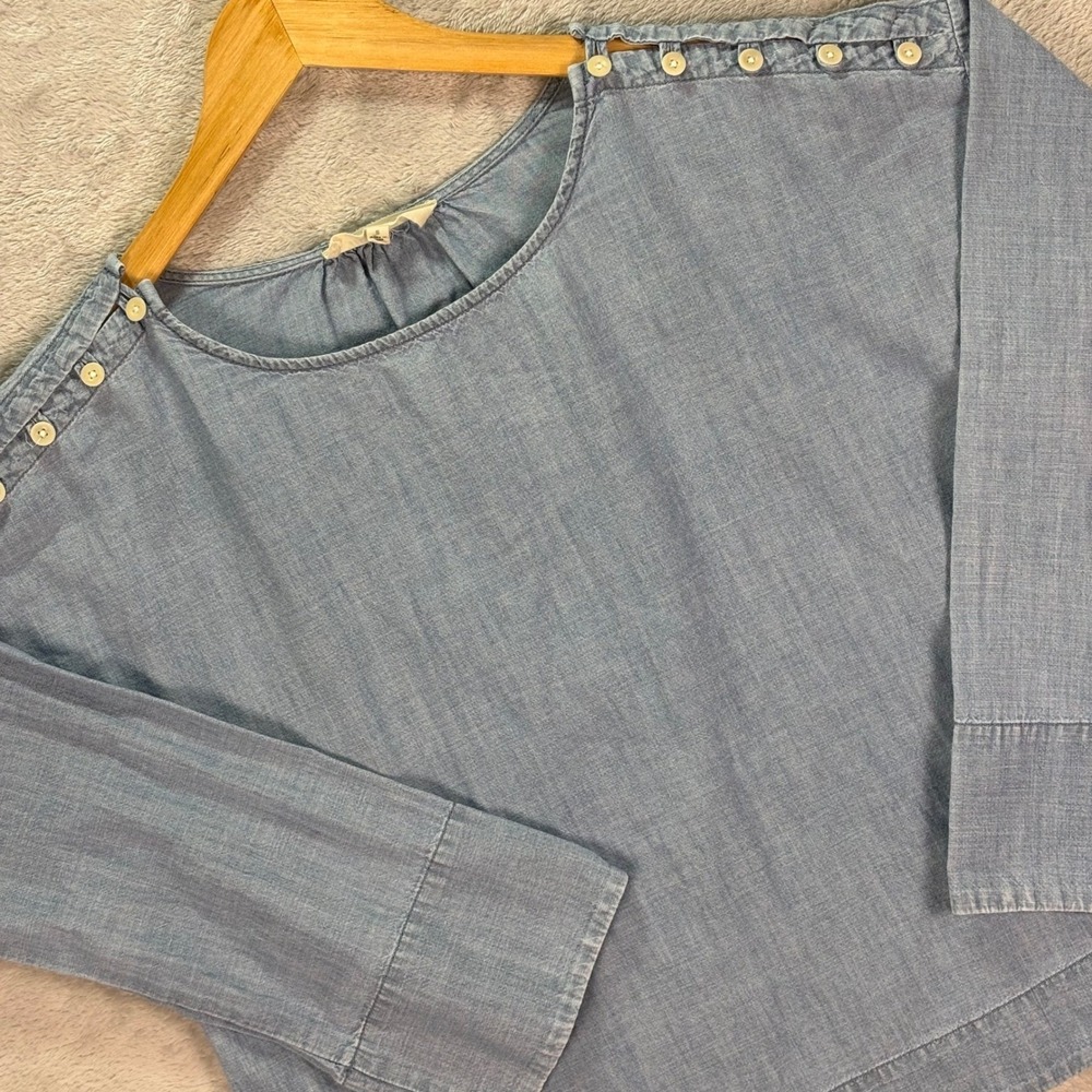 Madewell Women's Chambray Blue‎ Long Sleeve Button Shoulder Top Size Small